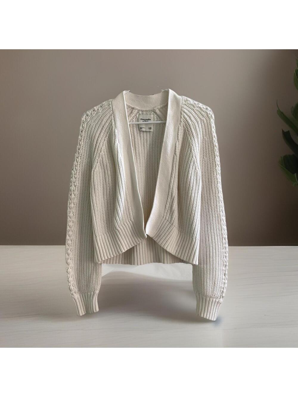 Abercrombie & Fitch Cream Cable Knit Open Cardigan Sweater XXS